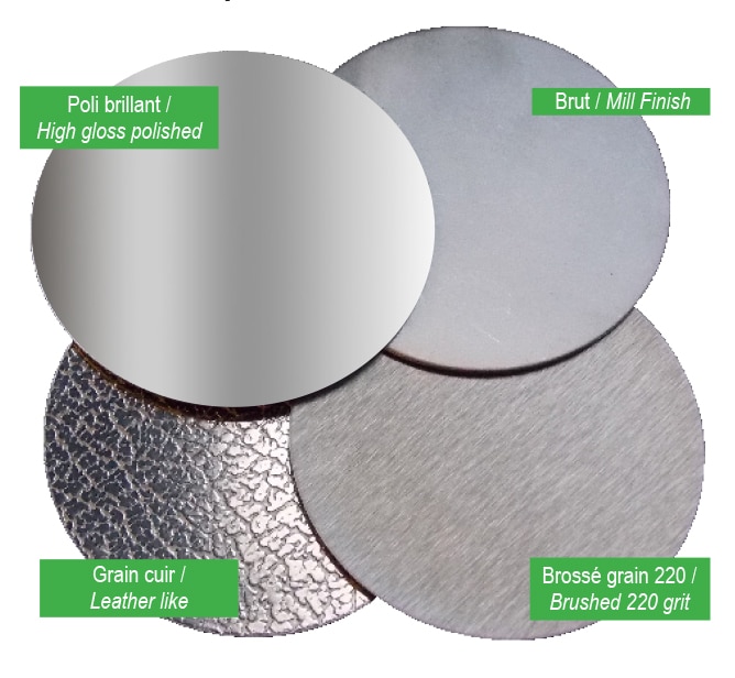 Available finishes for stainless steel